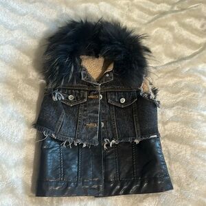 Black fashion jeans leather vest spring / fall for girls 6-8 years old cute